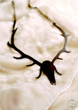 Deer Antler Statement Necklace in black stainless steel