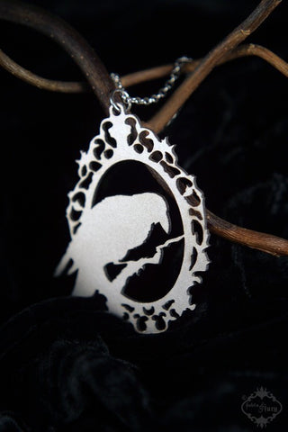 Raven Necklace in Ornate Frame - stainless steel