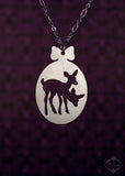 Twin Deer Cameo Necklace in silver stainless steel