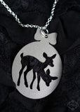 Twin Deer Cameo Necklace in silver stainless steel