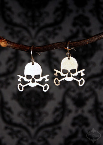 Skull and Crossed Skeleton Key earrings in silver stainless steel