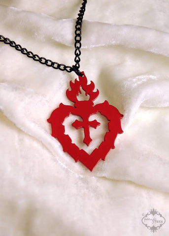 Red Sacred Heart Necklace in stainless steel