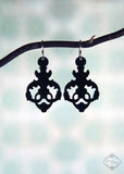 Ornate Droplet Earrings in black stainless steel