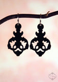 Ornate Droplet Earrings in black stainless steel