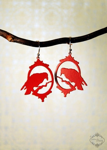 Silhouette Raven earrings in red stainless steel