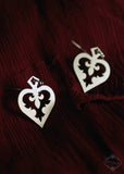 Ornate Heart Spade fleur de lis earrings in silver stainless steel