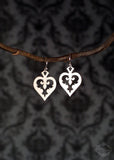 Ornate Heart Spade fleur de lis earrings in silver stainless steel