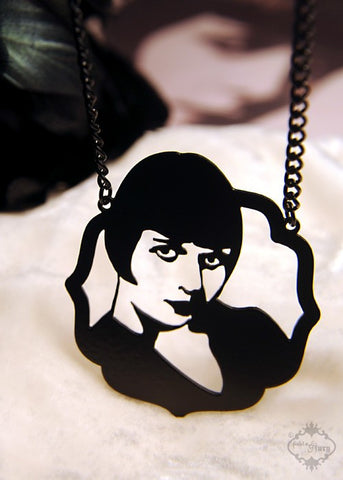Louise Brooks Tribute Necklace in black stainless steel