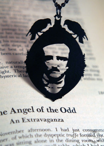 Edgar Allan Poe Cameo Necklace in black stainless steel