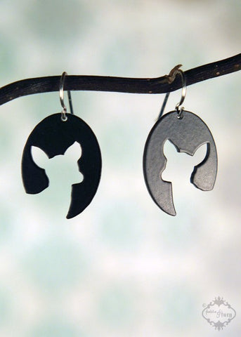 Baby Deer Oval Earrings in black stainless steel
