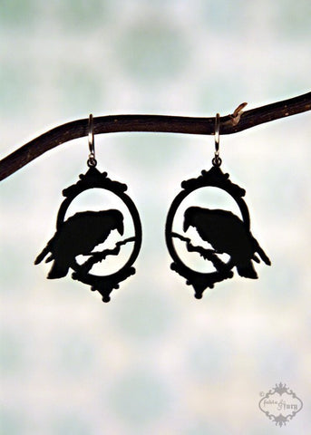 Victorian Black Raven Earrings in stainless steel