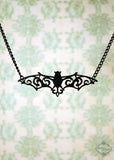 Filigree Victorian Bat necklace in black stainless steel