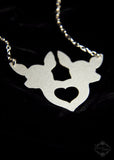 Twin Deer Heart Necklace in stainless steel