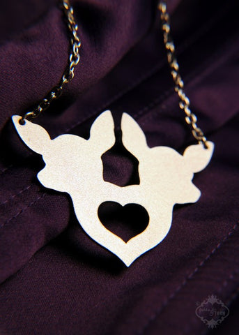 Twin Deer Heart Necklace in stainless steel
