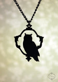 Woodland Owl Necklace in black stainless steel