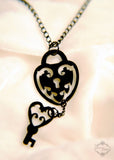 Key to Your Heart Ornate Lock and Key necklace in black stainless steel