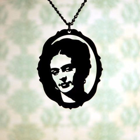 Frida Kahlo homage Necklace in black stainless steel