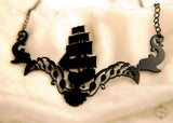 Nautical Ship Statement Necklace in black stainless steel