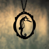 Framed Seahorse Necklace in black stainless steel