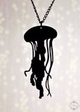 Jellyfish Silhouette Necklace in black stainless steel